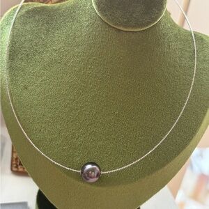 18K White Gold Tahitian Pearl Choker Necklace | 11.6mm Single Pearl